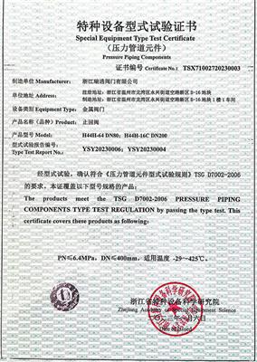 Check valve type test Certificate