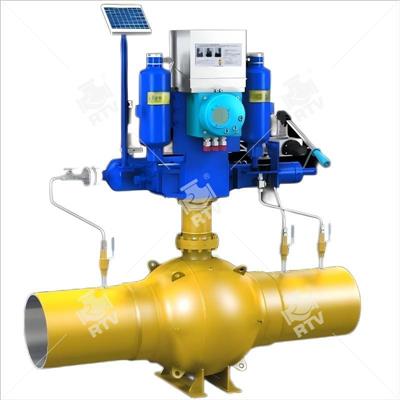 Ball valve with pneumatic hydraulic drive and manual  backup for welding